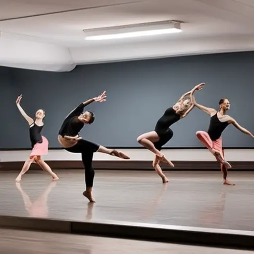 An image capturing the serene chaos of a dance studio: a choreographer, surrounded by dancers in motion, meticulously crafting movement, their focused expressions and graceful gestures revealing the artistry behind the scenes