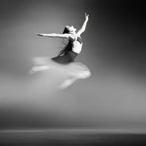 An image capturing a dancer in mid-air, their body arched backwards, with arms outstretched