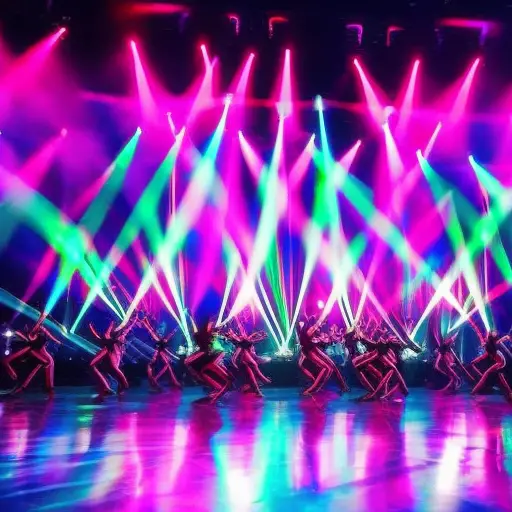An image showcasing a vibrant dance floor, pulsating with colorful lights and throbbing with energetic movements