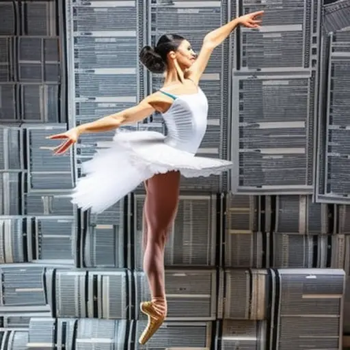 An image showcasing a ballet dancer gracefully balancing on a stack of contracts, surrounded by a maze of financial spreadsheets and calculators, symbolizing the intricate management of finances and contracts in the world of choreography