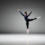 An image that captures the grace and precision of Jerome Robbins' choreography, showcasing dancers in mid-air, their bodies effortlessly intertwining, with dynamic formations against a minimalist backdrop