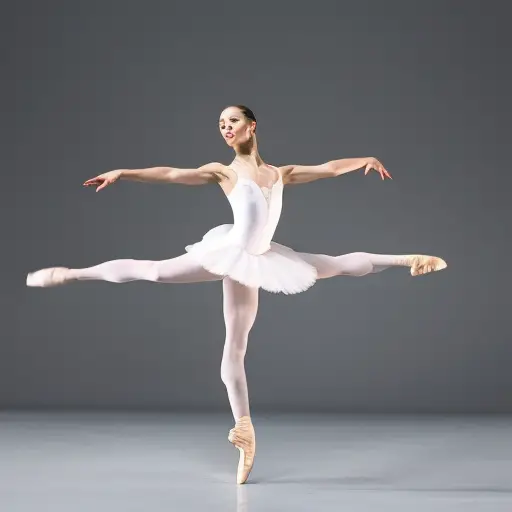 An image showcasing the dynamic essence of George Balanchine's neoclassical ballet, capturing a gracefully arched ballerina in mid-leap, her body exuding strength and control, while her limbs extend with fluid precision