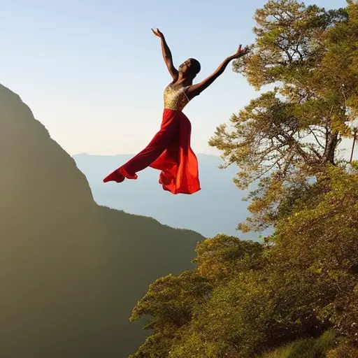 An image capturing a choreographer gracefully leaping across a stunning foreign landscape, their outstretched arms embracing vibrant cultures, exotic music, and diverse dance styles, symbolizing the transformative power of travel on artistic growth