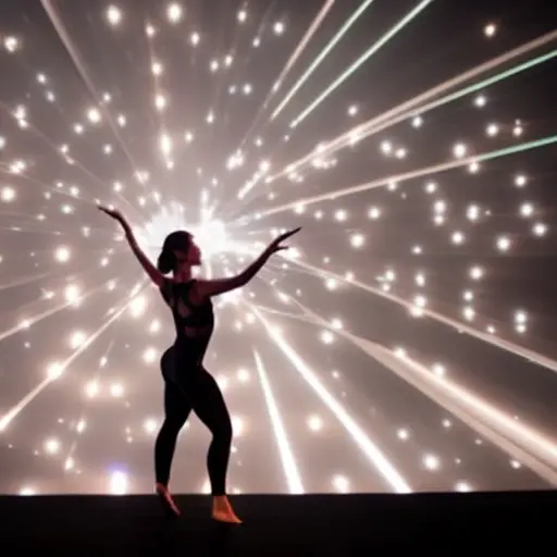 An image showcasing a contemporary dancer wearing motion capture sensors, surrounded by virtual choreographic elements projected onto the stage, delineating the symbiotic relationship between technology and dance innovation