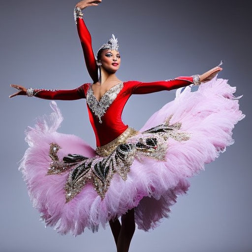 An image showcasing a vibrant dance costume, adorned with intricate sequins and feathers, gracefully flowing with the dancer's movement, capturing the essence of how costumes elevate and enrich the storytelling of a dance performance