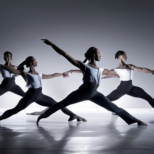 An image showcasing a diverse group of dancers in synchronized motion, their bodies intertwining fluidly, capturing the essence of collaboration and cohesion