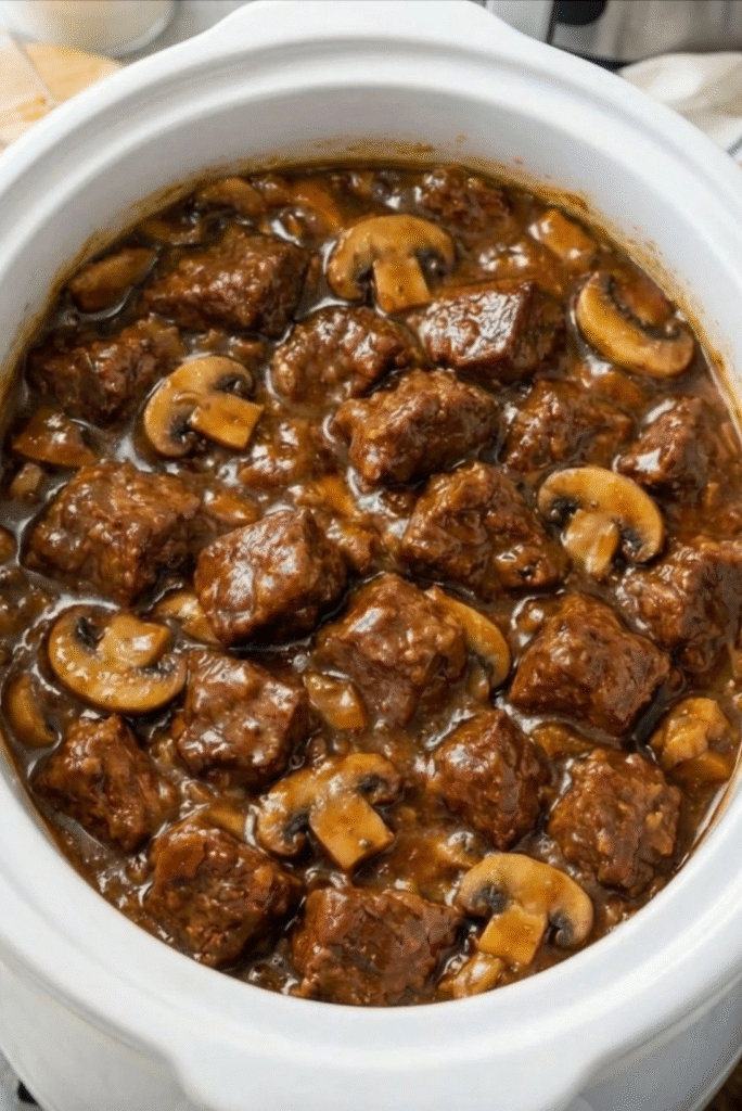 Slow Cooker 4-Ingredient Mushroom Beef Tips