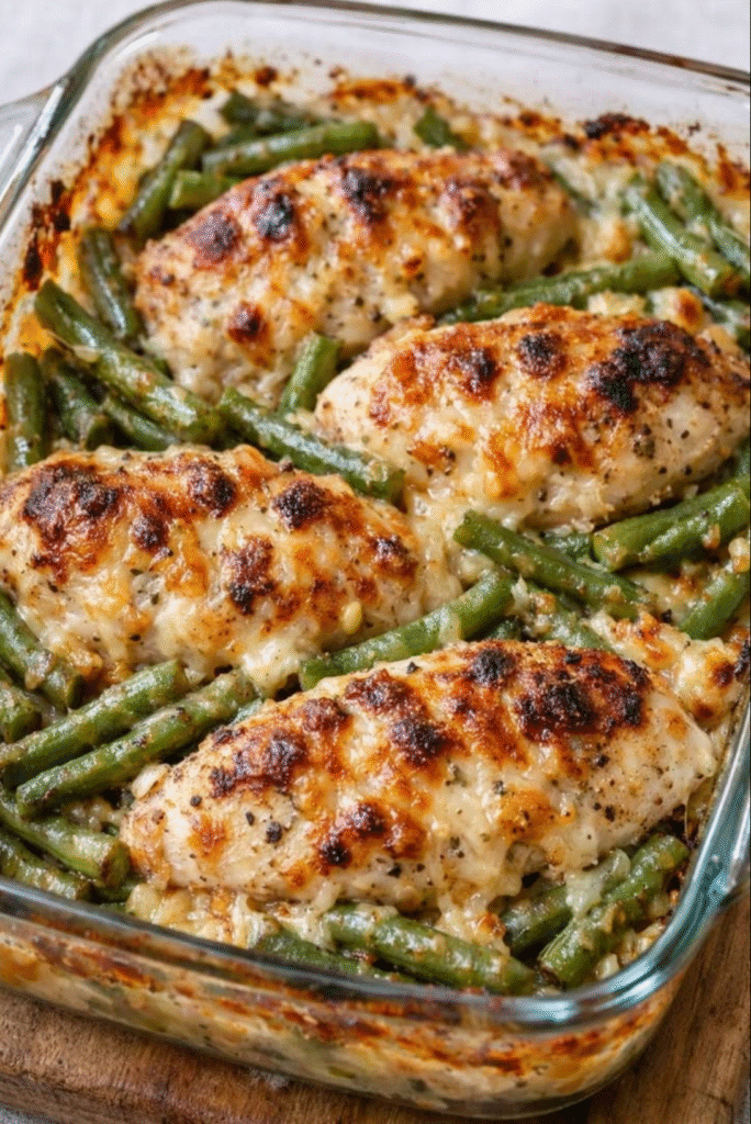 Oven Baked 4-Ingredient Amish Chicken and Green Bean Bake