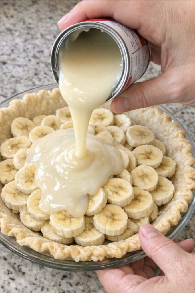 Pour sweetened condensed milk and these 3 ingredients over sliced ripe bananas into a pie plate for a creamy indulgence you will dream about