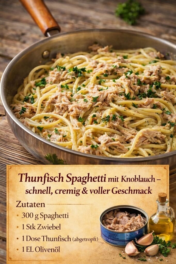 Schnelle Thunfisch-Knoblauch-Spaghetti – cremig, würzig und unglaublich sättigend