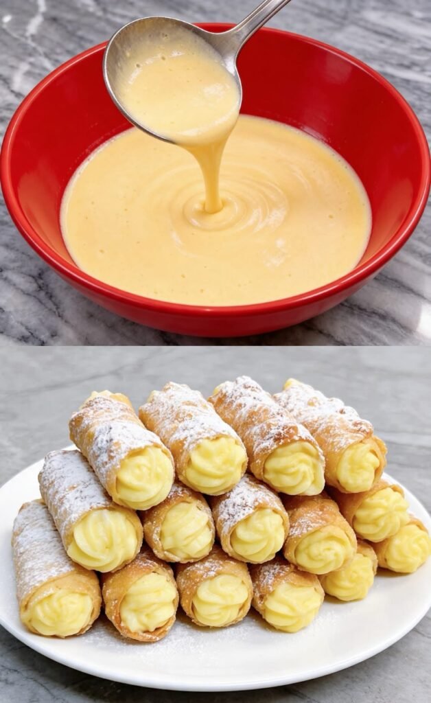 Knusprige Waffelröllchen mit Vanillecreme – zart, goldbraun und unwiderstehlich