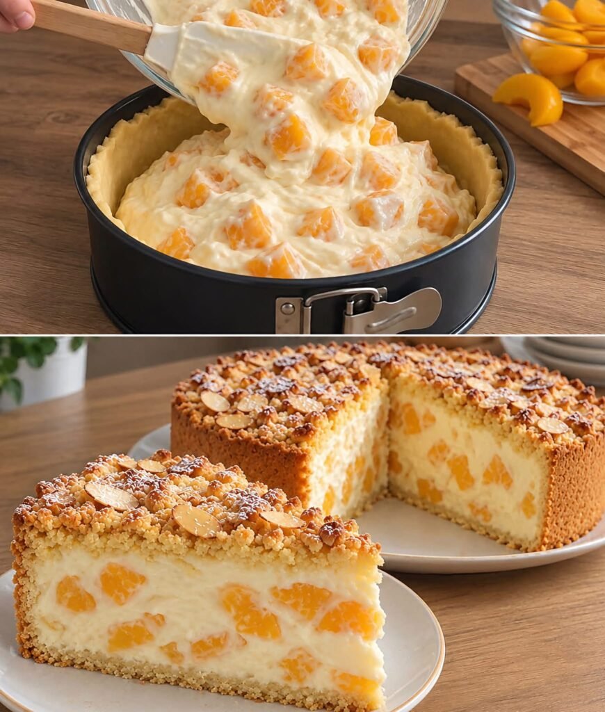 Pfirsich-Streuselkuchen mit Vanillecreme – cremig, fruchtig und wunderbar knusprig