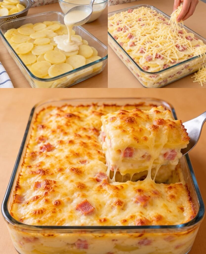 Cremiger Kartoffelauflauf mit Kochschinken und Käse – Goldbraun, würzig und unglaublich lecker