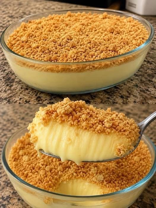 Veganer Vanille-Crumble-Pudding – cremiges Dessert mit knusprigen Streuseln