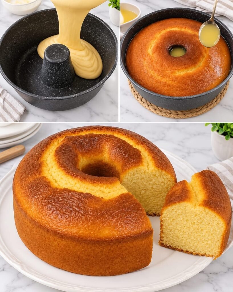 Goldener Rührkuchen mit Zuckersirup – Saftiger Gugelhupf mit feiner Zitronenglasur